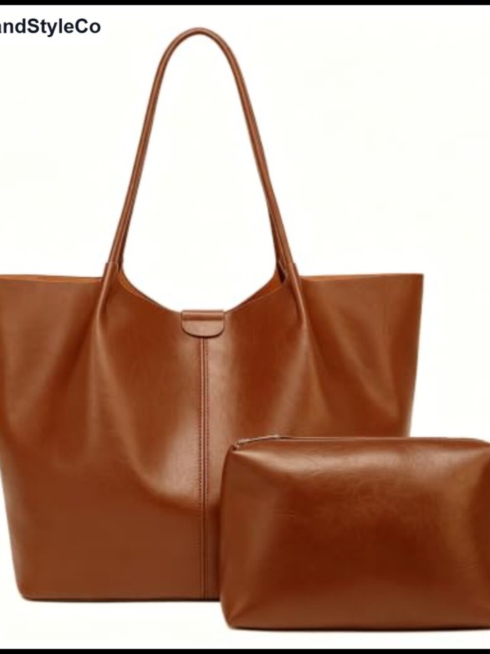 Faux Leather Large Capacity Tote Bag With Interior Pouch